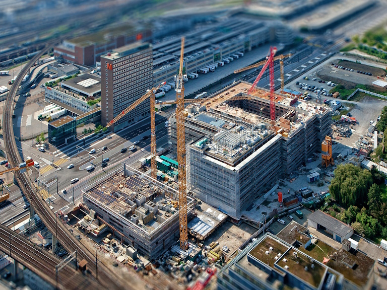 Aerial view of construction site